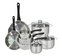 Batterie de cuisine avec 2 poêles 24/28 cm 3 casseroles 12/16/20 cm et 3 faitouts 16/20/24 cm en inox sans PFAS Fackelmann Généva Brillant
