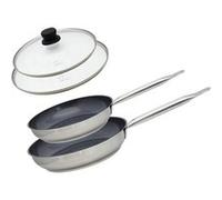 Set de 2 Poêles 24 et 28 cm céramique sans PFAS et 2 couvercles en verre Profi Therm Platinum Elo Transparent,Noir,Gris