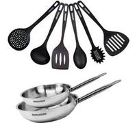 Set de 2 poêles 24 et 28 cm en inox et 6 ustensiles Fackelmann Eterna