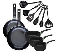 Set de 2 poêles 28 et 30 cm et 3 casseroles 16, 18 et 20 cm antiadhésives céramique et 6 ustensiles Fackelmann Brandao