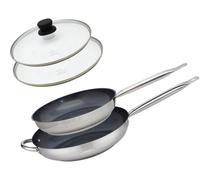 Set de 2 Poêles 28 et 32 cm céramique sans et 2 couvercles en verre Profi Therm Platinum Elo