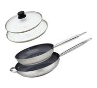 Set de 2 Poêles 28 et 32 cm céramique sans et 2 couvercles en verre Profi Therm Platinum Elo