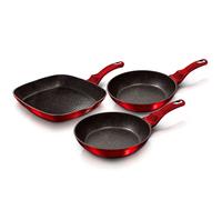 BerlingerHaus Set poêles à frire + poêle à griller Burgundy 20/24/28 cm induction antiadhésif rouge