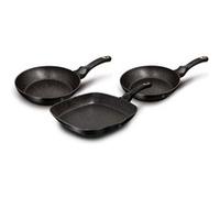 Set de 2 Poêles à Frire 1 Grill Induction 20-24-28cm Aluminium, Antiadhésif Berlinger Haus Black Rose Noir Noir G