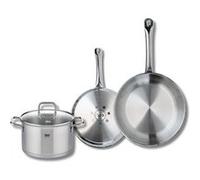 ELO 9501850 Batterie de cuisine 3 pièces, Set de 2 Poêles de cuisson 24 et 28 cm et 1 faitout 20 cm Elo Profi Citrin, inox, induction, Gris Pierre