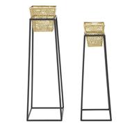 Set de 2 porte-plantes carrés en fer or et noir – 23 x H 70 et 20 x H 60 cm