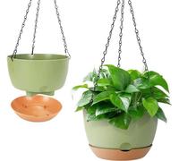 Set de 2 pots à plantes suspendus Ø 20cm avec crochet à chaîne - Hamac de jardin pour l'intérieur et l'extérieur - Vert - Pot à plantes indispensable - Pot à plantes suspendu avec crochet à chaîne - I