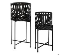 Set de 2 pots avec support ""Feuilles"" métal noir - Atmosphera Créateur d'intérieur