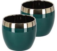 Set de 2 pots de fleurs en céramique vert et or Cache-pot - rond - 125 mm