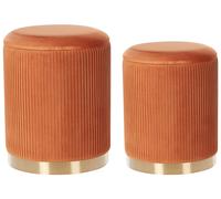 Set de 2 Poufs avec Rangement Design Rétro Glam en Velours Rembourré Orange Mira