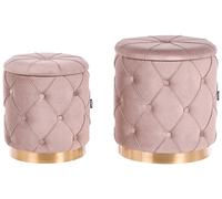 Set de 2 Poufs avec Rangement Design Rétro Glam Velours Capitonné Taupe Pueblo