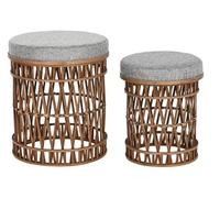 Set de 2 repose-pieds en bambou naturel et polyester gris --