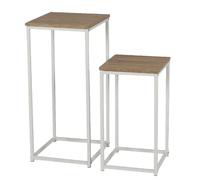 Set de 2 sellettes en Panneaux de particules et Métal - Blanc et Beige