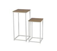 Set de 2 sellettes en Panneaux de particules et Métal - Blanc et Beige