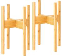 Set de 2 supports pour plantes en bambou, support pour pots de fleurs réglable en bois de bambou pour l'intérieur et l'extérieur, beige