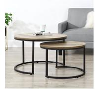 Set de 2 tables basses Christchurch rondes gigognes effet bois foncé [en.casa]