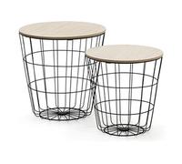Set de 2 Tables Basses Everest, Plateau en placage de Bois Naturel et Structure métal