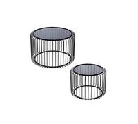 Set de 2 tables basses rondes métal noir et verre - - Noir - Métal