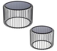 Set de 2 tables basses rondes métal noir et verre - - Noir - Métal