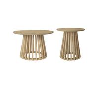 Set de 2 tables basses rondes plateau effet bois chêne et pieds en bois de sapin. Ø40cm et Ø60cm