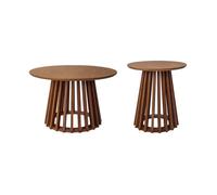 sweeek - Set de 2 Tables Basses Rondes Plateau Effet Bois Noyer et Pieds en Bois de Sapin. Ø40cm et Ø60cm