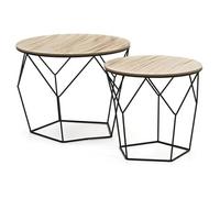 Set de 2 Tables Basses Tokio,Plateau en placage de Bois Naturel et Structure en métal