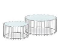 Menzzo Ensemble de 2 Tables Basses Rondes Universe Verre Blanc et métal Gris - Tables gigognes Design Moderne - Salon Contemporain