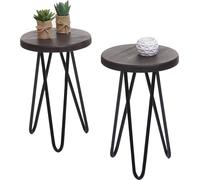 set de 2 tables d'appoint HWC-A80, table de nuit table basse, Industrial bois véritable Ø25cm ~ brun foncé