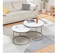 Set de 2 tables d'appoint Skagen rondes gigognes marbre blanc argent