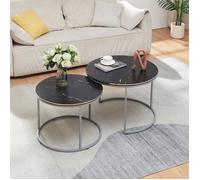 Set de 2 tables d'appoint Skagen rondes gigognes marbre noir argent
