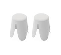 Set de 2 tabourets empilables blancs. bouclette texturée. NIKI. Ø30 / 44 x H46cm