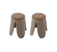 Set de 2 tabourets empilables marrons. bouclette texturée. NIKI. Ø30 / 44 x H46cm