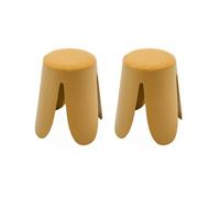 Set de 2 tabourets empilables moutardes. bouclette texturée. NIKI. Ø30 / 44 x H46cm