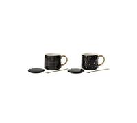JOLIPA Set de 2 tasses et cuillères Amélie 32 cl - Noir et Or NOIR G
