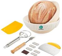 Set de 2 ustensiles pour pétrir le pain - 23 cm de diamètre - Avec housse en lin - Batteur à pâte - Couteau à pain - Racloir métallique - Racloir en plastique
