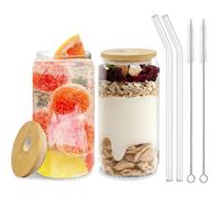 Set de 2 Verres Bubble Tea avec Couvercle Bambou & Paille