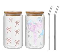 Set de 2 Verres Nœud Papillon avec Pailles et Couvercles