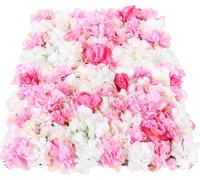 set de 20 panneaux muraux de fleurs artificielles, hortensia de velours & rose, 60×40 cm, rose, décoration pour mariage & événement