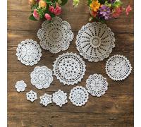 Set de 24 nappes en dentelle de coton crochetées à la main, mini nappes, dessous de verre 5-18cm rond, blanc, vintage mariage, thé (24 pièces blanc)