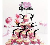 Set de 25 pièces de décorations de cupcakes gymnasta pailletées - noir, argent, rose. Décoration de gâteau d'anniversaire thème gymnastique Taille UniqueLettresPapetier