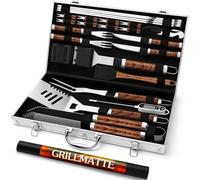 set de 26 couverts à barbecue en acier inoxydable dans une mallette Cadeaux idéaux pour les hommes Accessoires de barbecue et thermomètre à viande inclus avec poignées aspect bois