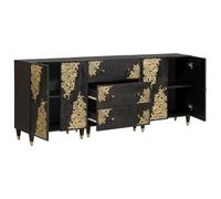 Set de 3 Armoires de Salle de Bain en Bois de Manguier, 180 x 33 x 75 cm, | Design doré, bois de manguier robuste, montage mural gain de place, poignées en laiton, style moderne minimaliste