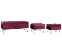 Set de 3 Banquettes en velours coloris grenat et métal doré --