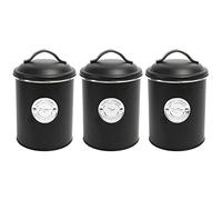 Set de 3 bocaux de rangement en métal 'Coffee, Tea, Sugar' avec couvercle Ø11,5x17cm noir, pot de rangement, boîte à café, boîte à thé, sucrier