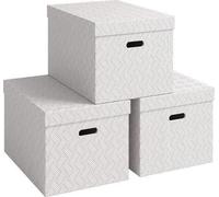 Set de 3 boîtes de rangement Leitz avec couvercle, 46 L, extra large, 100 % carton recy esign géométrique, pour l'école, les études et la maison, blanc, 3 pièces, 61420001