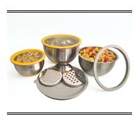 Set de 3 bols alimentaires inox + 3 rapes intégrées - pika