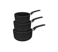Fackelmann 9429950 Set 3 casseroles antiadhésives revêtement céramique 16, 18 et 20 cm sans PFAS, sans PFAS, tous feux, induction, Aluminium, Noir, Vert, 16, 18 et 20 cm