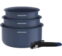 Set de 3 Casseroles Arthur Martin AM0320, Céramique, Ø 16-18-20 cm, Tous Feux dont Induction, Poignée Amovible, Bleu