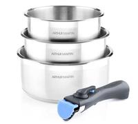 Set de 3 Casseroles Arthur Martin AM3710, 16-18-20 cm, Acier Inoxydable, Poignée Amovible, Tous Feux dont Induction