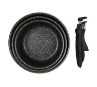Set de 3 casseroles en aluminium revêtement effet pierre avec 1 poignée amovible